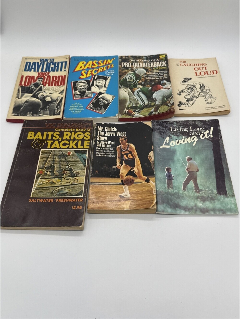 Vintage Sports Book Lot (7) Vince Lombardi Jerry West Fishing Football Bassin